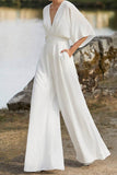 V-Neck Floor Length Chiffon Wedding Jumpsuit CW3558 - COCOMELODY