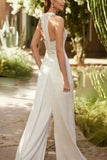 Halter Floor Length Chiffon Wedding Jumpsuit CW3559 - COCOMELODY