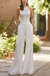 Halter Floor Length Chiffon Wedding Jumpsuit CW3559 - COCOMELODY