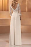 V-Neck Floor Length Lace Chiffon Wedding Jumpsuit CW3561 - COCOMELODY