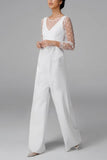 Scoop Floor Length Dot Tulle Elastic Cloth Wedding Jumpsuit CW3562 - COCOMELODY