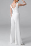 Scoop Floor Length Dot Tulle Elastic Cloth Wedding Jumpsuit CW3562 - COCOMELODY