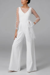 Scoop Floor Length Dot Tulle Elastic Cloth Wedding Jumpsuit CW3562 - COCOMELODY