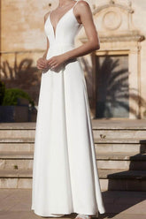 V-Neck Floor Length Elastic Cloth Wedding Jumpsuit CW3565 - COCOMELODY