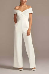 Off The Shoulder Floor Length Elastic Cloth Wedding Jumpsuit CW3566 - COCOMELODY