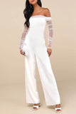 Off The Shoulder Floor Length Tulle Elastic Cloth Wedding Jumpsuit CW3567 - COCOMELODY