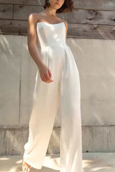 Strapless Floor Length Elastic Cloth Wedding Jumpsuit CW3570 - COCOMELODY