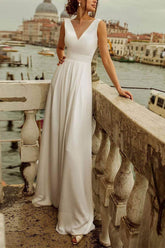 Illusion Floor Length Chiffon Wedding Jumpsuit CW3571 - COCOMELODY