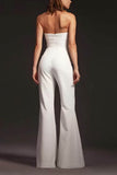 Strapless Floor Length Elastic Cloth Wedding Jumpsuit CW3572 - COCOMELODY