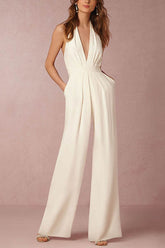 Halter Floor Length Chiffon Wedding Jumpsuit CW3577 - COCOMELODY