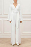V-Neck Floor Length Chiffon Wedding Jumpsuit CW3580 - COCOMELODY