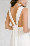 V-Neck Floor Length Chiffon Wedding Jumpsuit CW3585 - COCOMELODY
