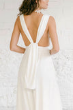 V-Neck Floor Length Chiffon Wedding Jumpsuit CW3585 - COCOMELODY