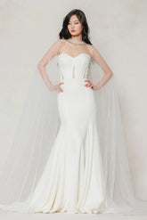 Trumpet-Mermaid Sweep-Brush Train Stretch Satin Wedding Dress CW3593 - COCOMELODY