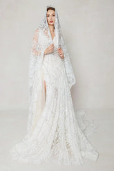 A-Line Court Train Lace Wedding Dress CW3597 - COCOMELODY