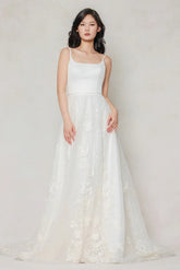 A-Line Court Train Stretch Satin Tulle Wedding Dress CW3603 - COCOMELODY