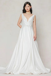 A-Line Court Train Satin Wedding Dress CW3610 - COCOMELODY