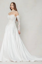 A-Line Court Train Satin Wedding Dress CW3615 - COCOMELODY