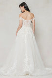 A-Line Sweep-Brush Train Tulle Wedding Dress CW3618 - COCOMELODY