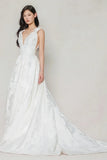 A-Line Court Train Jacquard Satin Wedding Dress CW3622 - COCOMELODY