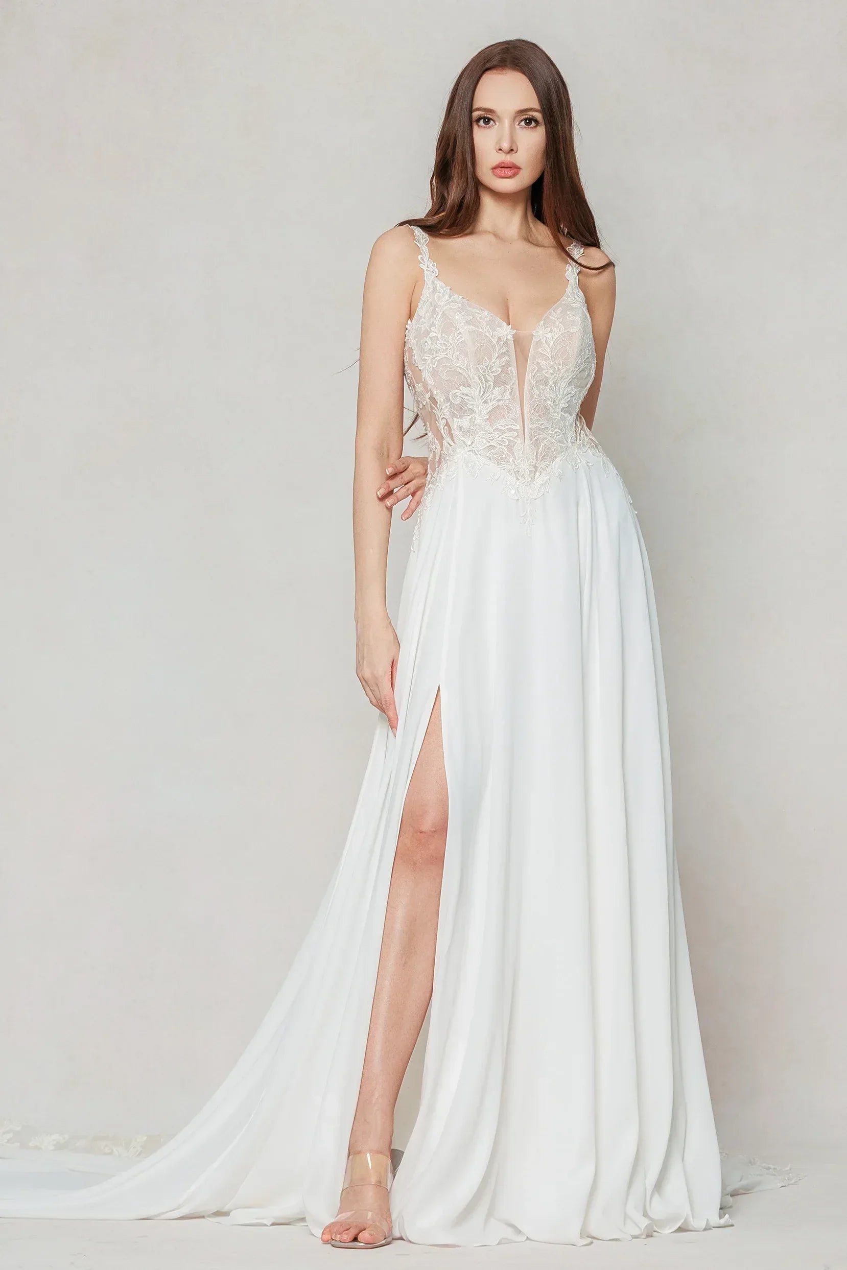 A-Line Court Train Chiffon Wedding Dress CW3625 - COCOMELODY