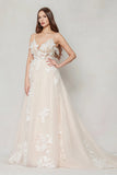 A-Line Sweep-Brush Train Tulle Wedding Dress CW3627 - COCOMELODY