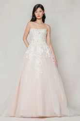A-Line Sweep-Brush Train Tulle Wedding Dress CW3628 - COCOMELODY