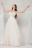 A-Line Sweep-Brush Train Tulle Wedding Dress CW3629 - COCOMELODY