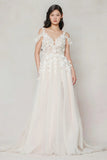A-Line Sweep-Brush Train Tulle Wedding Dress CW3630 - COCOMELODY