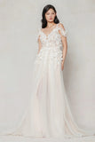 A-Line Sweep-Brush Train Tulle Wedding Dress CW3630 - COCOMELODY