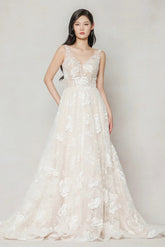 A-Line Court Train Lace Wedding Dress CW3636 - COCOMELODY