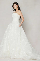 A-Line Court Train Stretch Satin Lace Tulle Wedding Dress CW3638 - COCOMELODY