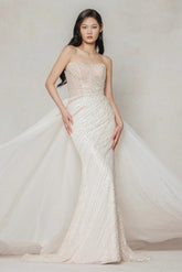 Trumpet-Mermaid Court Train Lace Tulle Wedding Dress CW3645 - COCOMELODY