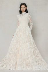A-Line Chapel Train Lace Tulle Wedding Dress CW3646 - COCOMELODY