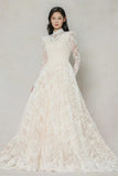 A-Line Chapel Train Lace Tulle Wedding Dress CW3646 - COCOMELODY