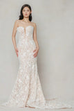 Trumpet-Mermaid Chapel Train Lace Tulle Wedding Dress CW3647 - COCOMELODY