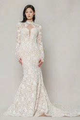 Trumpet-Mermaid Chapel Train Lace Tulle Wedding Dress CW3647 - COCOMELODY