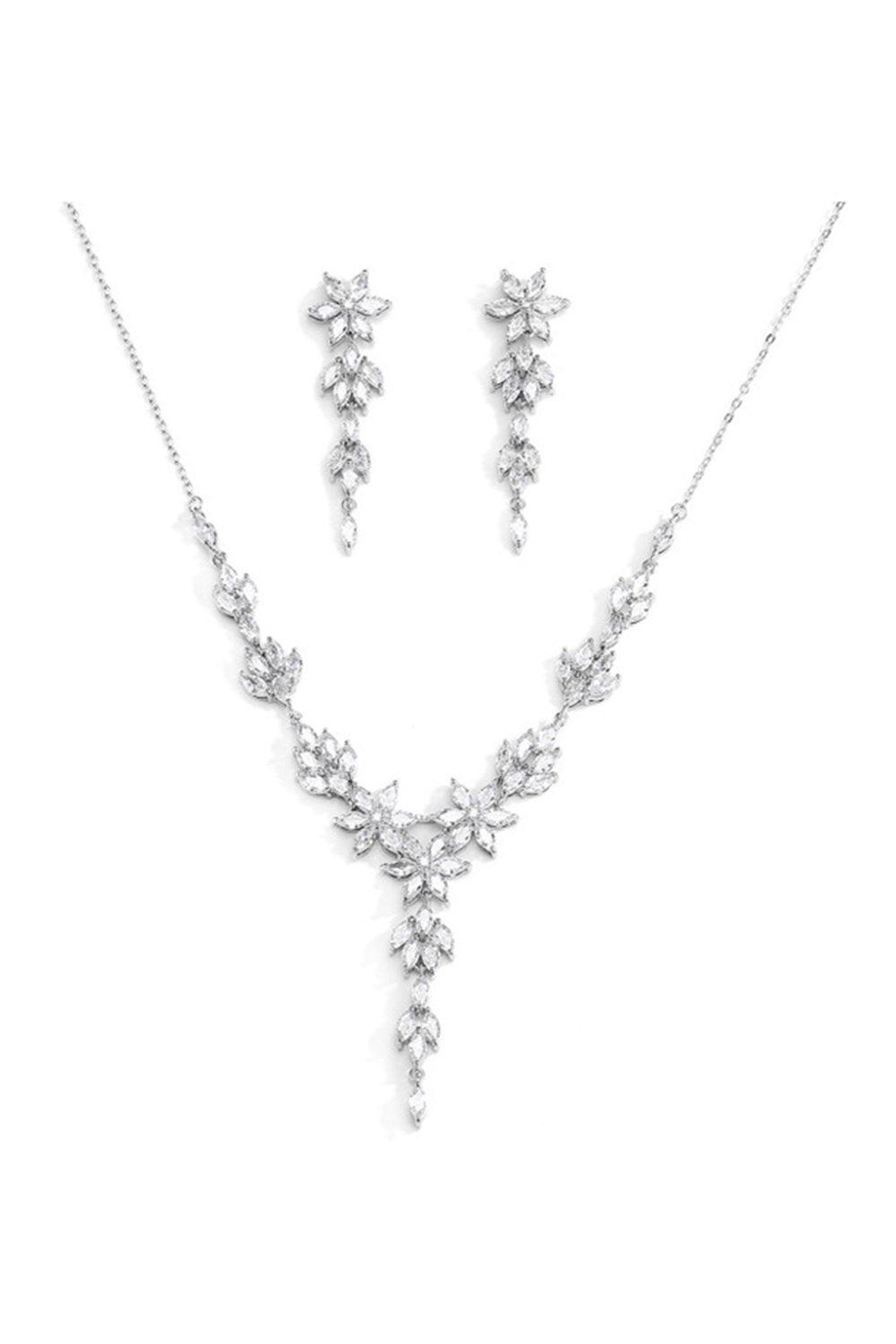 Brass Zircon Necklace Earrings Jewelry CY0082 - COCOMELODY