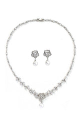 Alloy Zircon Pearl Necklace Earrings Jewelry CY0093 - COCOMELODY