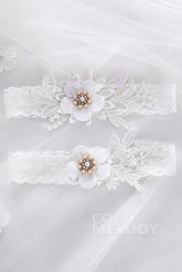 Lace Wedding Garter with Flower and Pearls CZ0189 - COCOMELODY