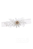 Lace Wedding Garter with Flower and Pearls CZ0189 - COCOMELODY