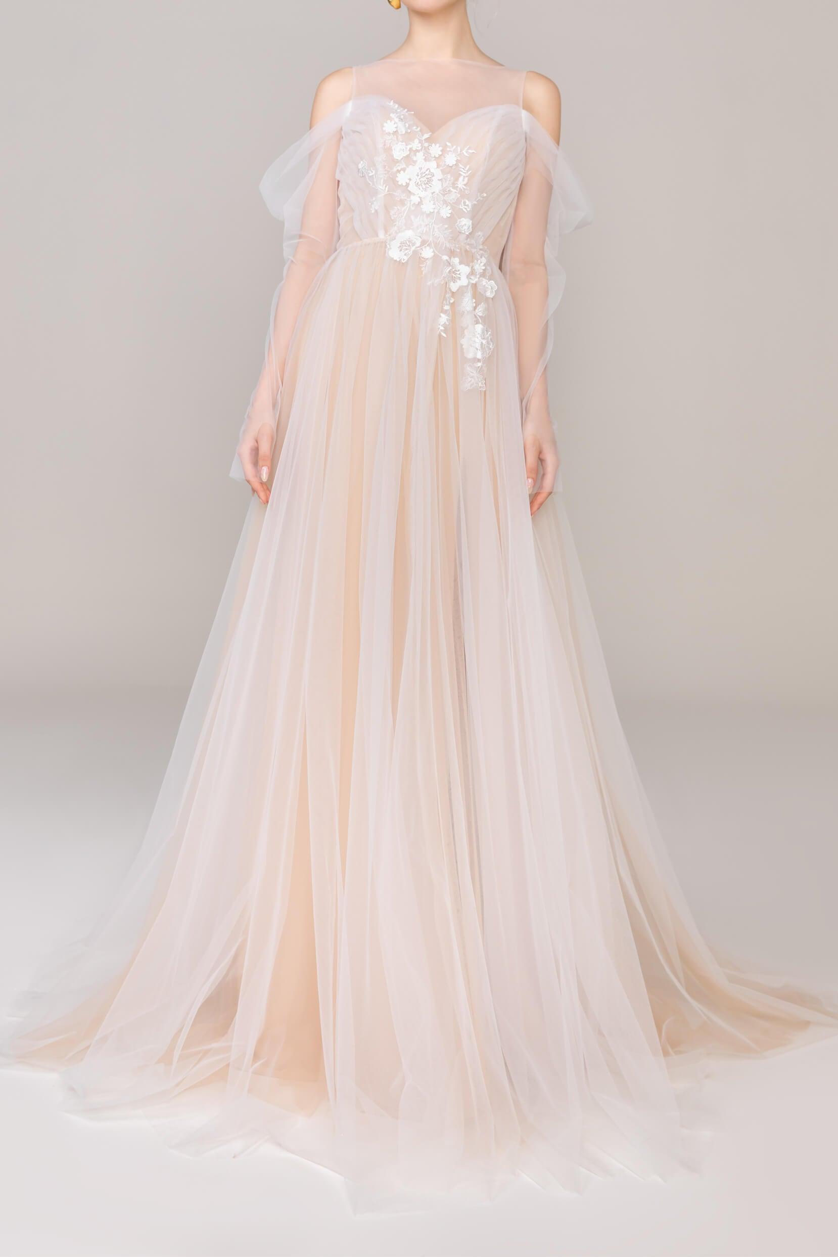 Charming Tulle Wedding Wrap with Appliques Pleating CZ0264 - COCOMELODY