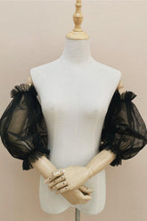 Black Tulle Detachable Long Sleeves with Ruched CZ0331 - COCOMELODY