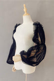 Black Tulle Detachable Long Sleeves with Ruched CZ0332 - COCOMELODY