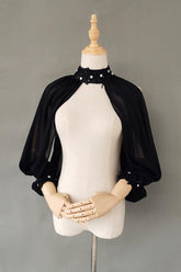 Black Chiffon Detachable Long Sleeves with Appliques Beading CZ0334 - COCOMELODY