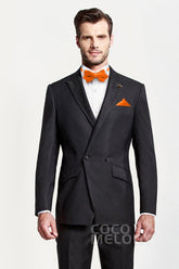 Men's 2-Piece Elastic Silk Like Satin Bow Ties Pocket Square - COCOMELODY