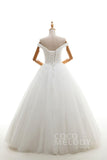 A-Line Floor Length Tulle Ivory Wedding Dress JWLF16001 - COCOMELODY