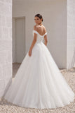 A-Line Floor Length Tulle Ivory Wedding Dress JWLF16001