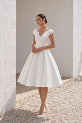 A-Line Knee Length Satin Wedding Dress JWLK16001