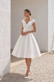 A-Line Knee Length Satin Wedding Dress JWLK16001